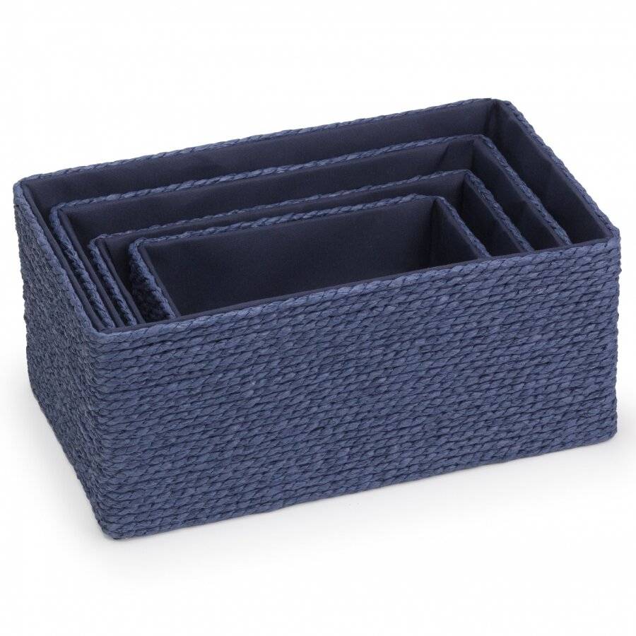 EHC Multi-Purpose Paper Rope Set of 4 Storage Basket, Navy Blue