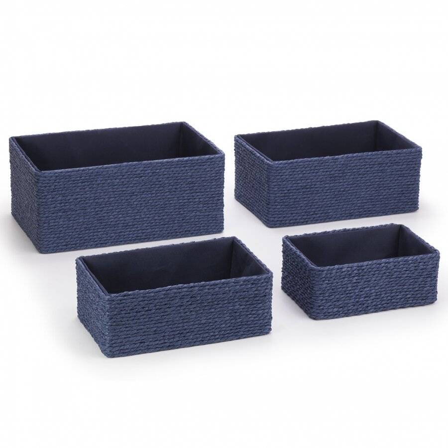 EHC Multi-Purpose Paper Rope Set of 4 Storage Basket, Navy Blue