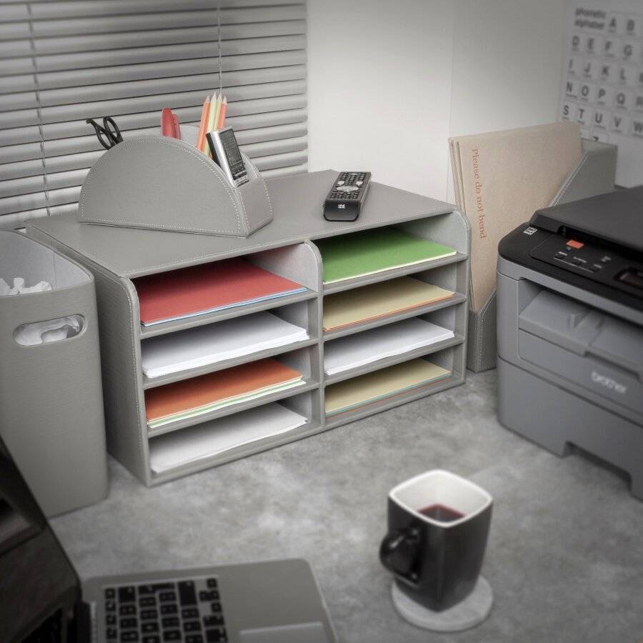 EHC Multifunctional Faux Leather Office Desk/Stationery Unit - Grey