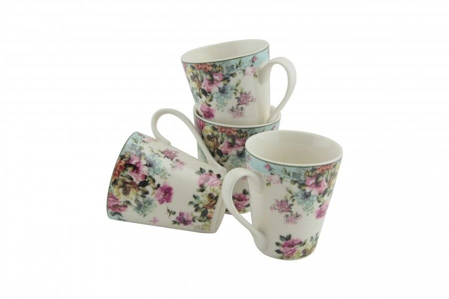 Coffee Mug New Bone China Floral Design Tea Mugs Set Set of 4