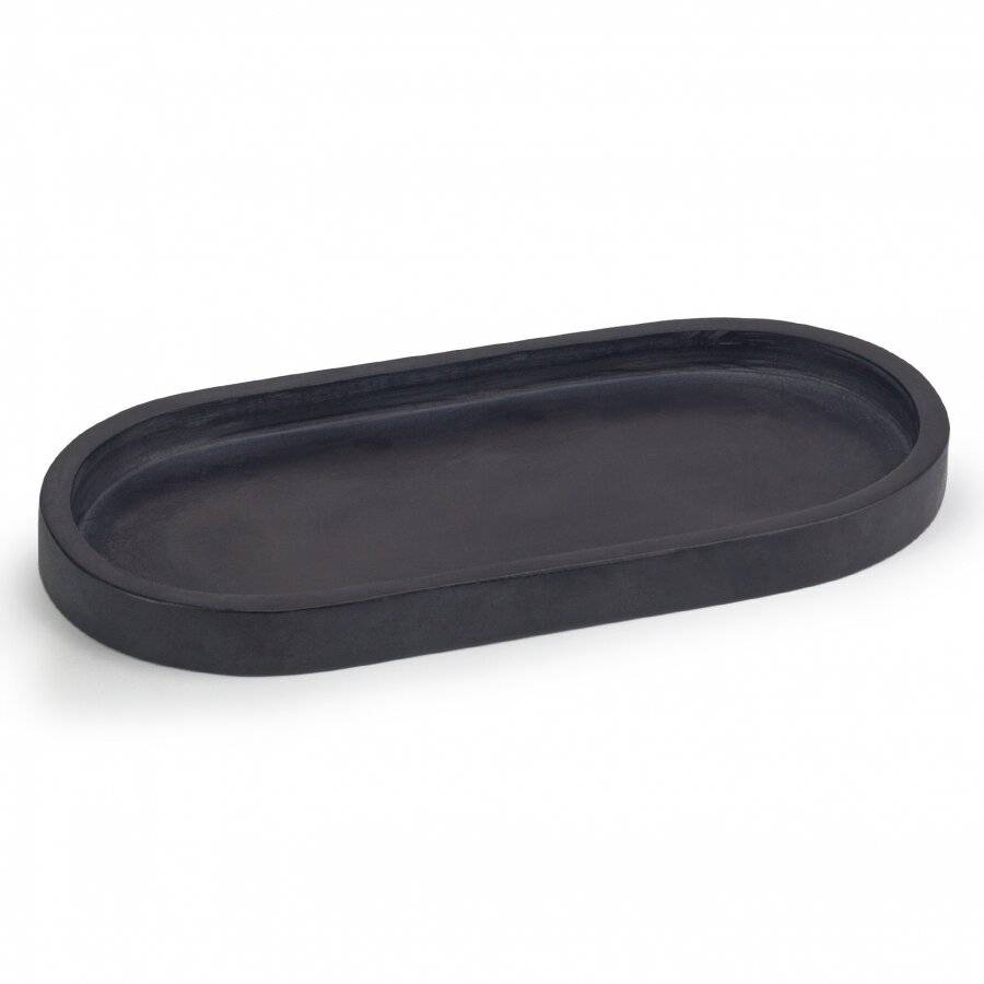 EHC Oval-shaped Decorative Marble Stone Storage Vanity Tray, Black