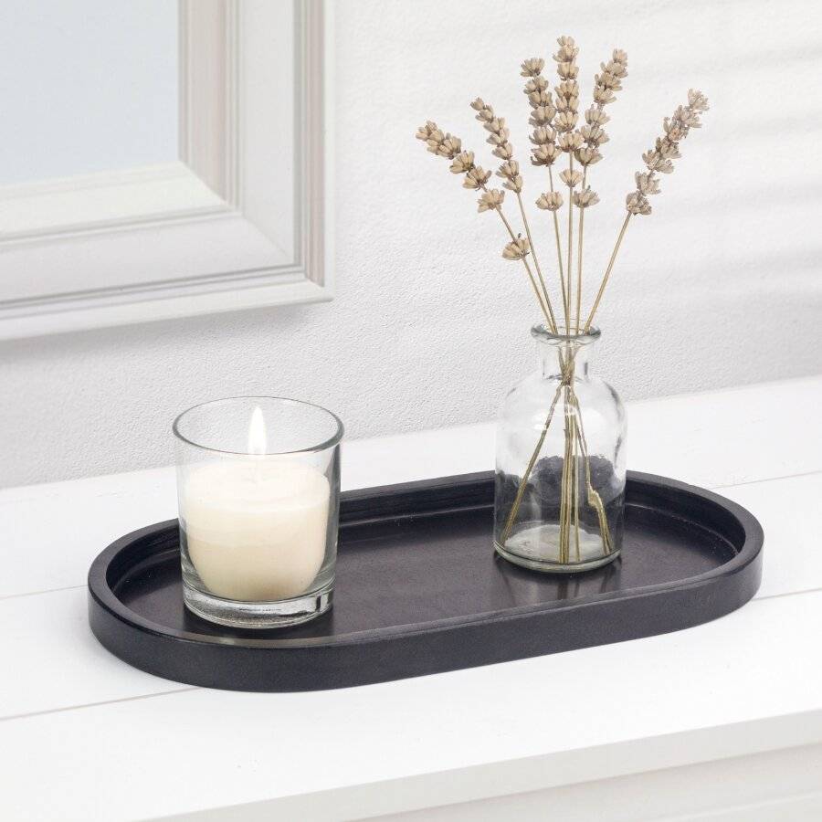 EHC Oval-shaped Decorative Marble Stone Storage Vanity Tray, Black