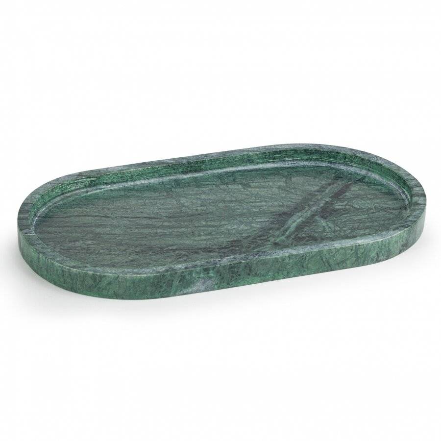 EHC Oval-shaped Decorative Marble Stone Storage Vanity Tray, Green