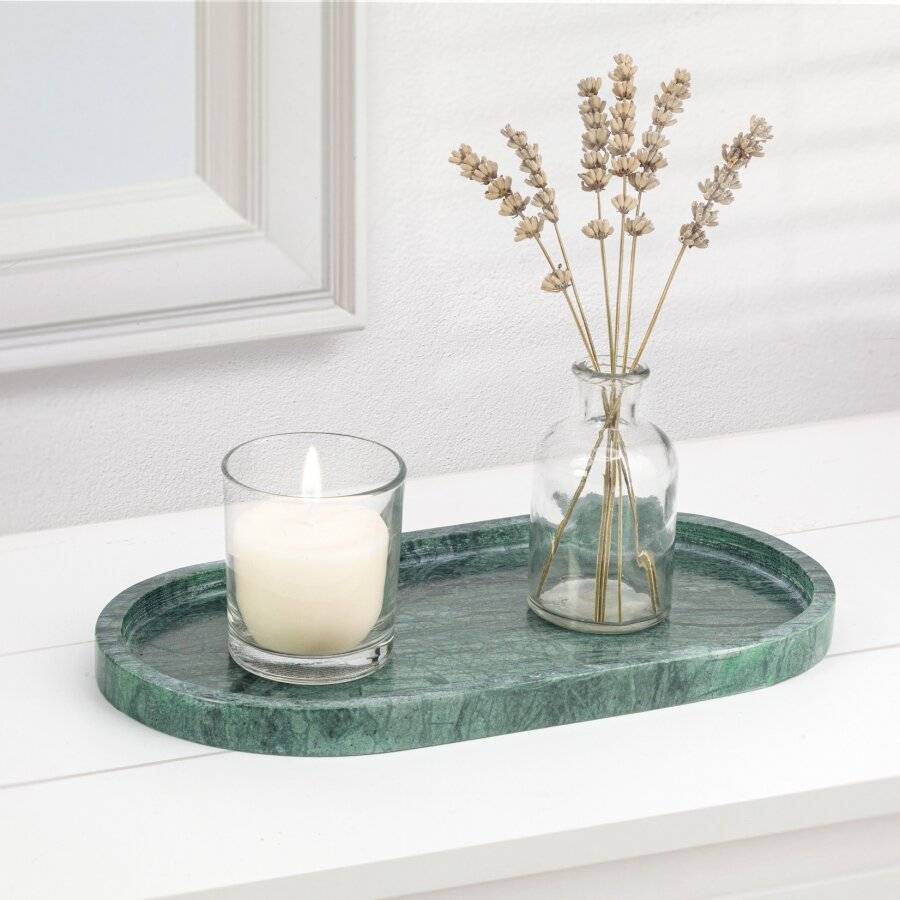 EHC Oval-shaped Decorative Marble Stone Storage Vanity Tray, Green