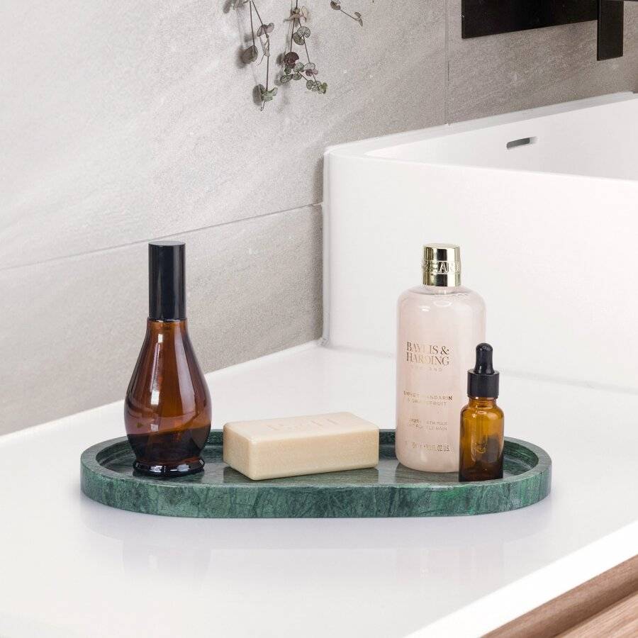 EHC Oval-shaped Decorative Marble Stone Storage Vanity Tray, Green