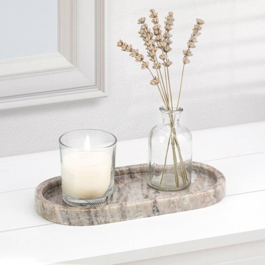 EHC Oval-shaped Decorative Marble Stone Storage Vanity Tray, Natural