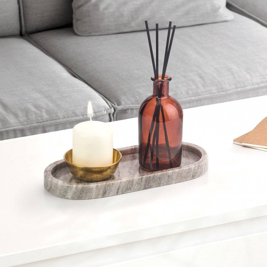 EHC Oval-shaped Decorative Marble Stone Storage Vanity Tray, Natural