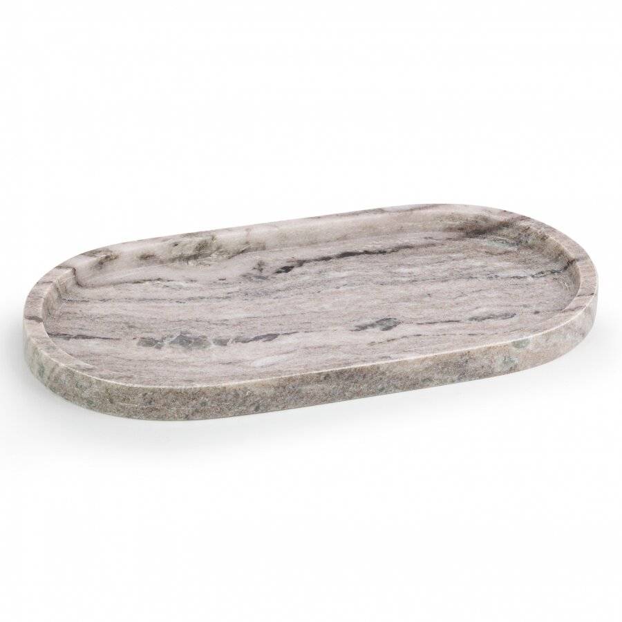EHC Oval-shaped Decorative Marble Stone Storage Vanity Tray, Natural