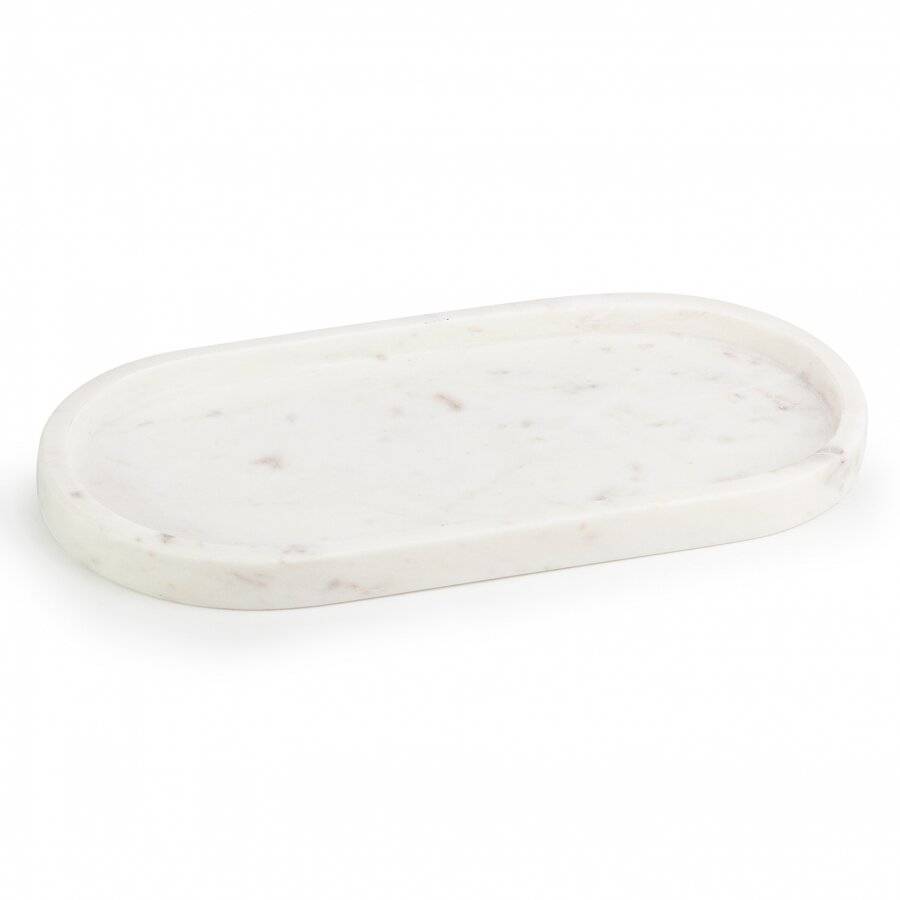 EHC Oval-shaped Decorative Marble Stone Storage Vanity Tray, White