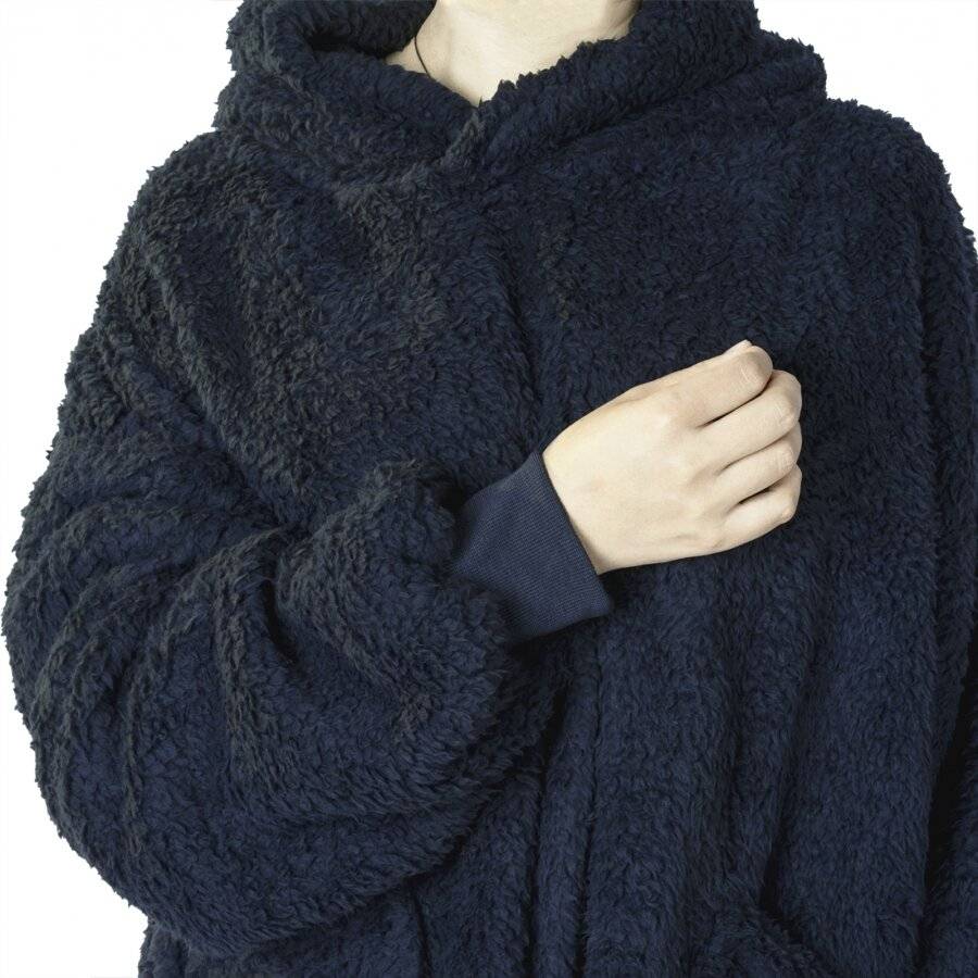 Unisex Oversized Microfiber Teddy Wearable Hoodie Blanket, Navy Blue