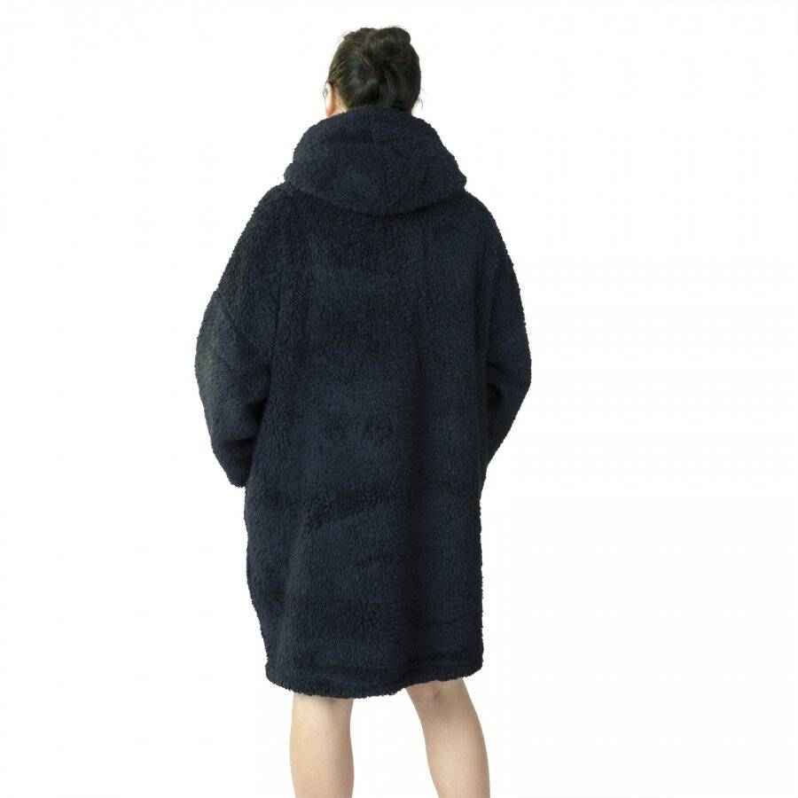 Unisex Oversized Microfiber Teddy Wearable Hoodie Blanket, Navy Blue