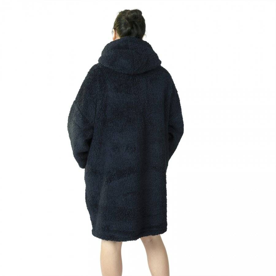 Unisex Oversized Microfiber Teddy Wearable Hoodie Blanket, Navy Blue