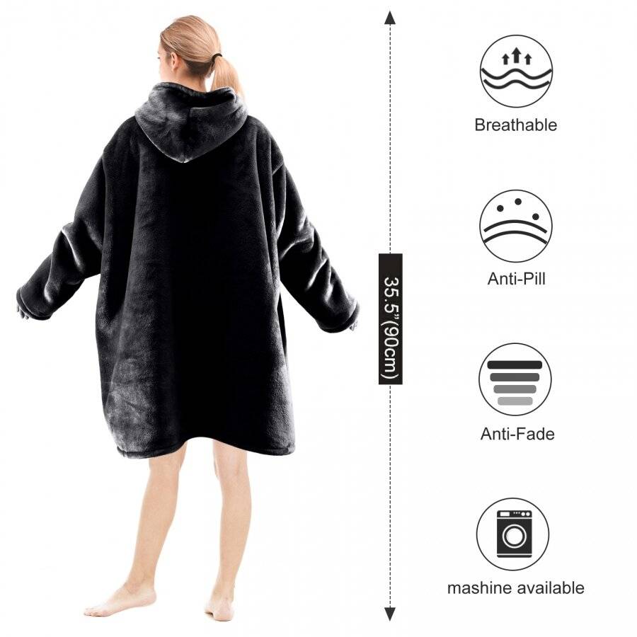 EHC Oversized Microfiber & Sherpa Wearable Blanket - Black