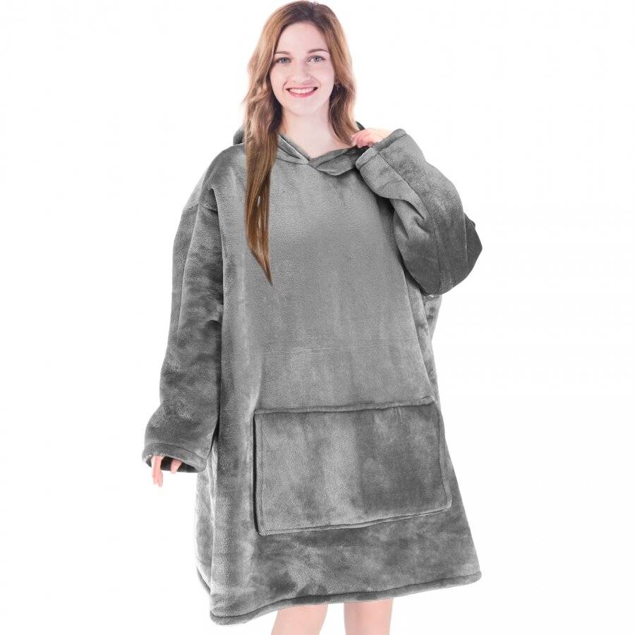 EHC Oversized Microfiber & Sherpa Wearable Blanket - Grey