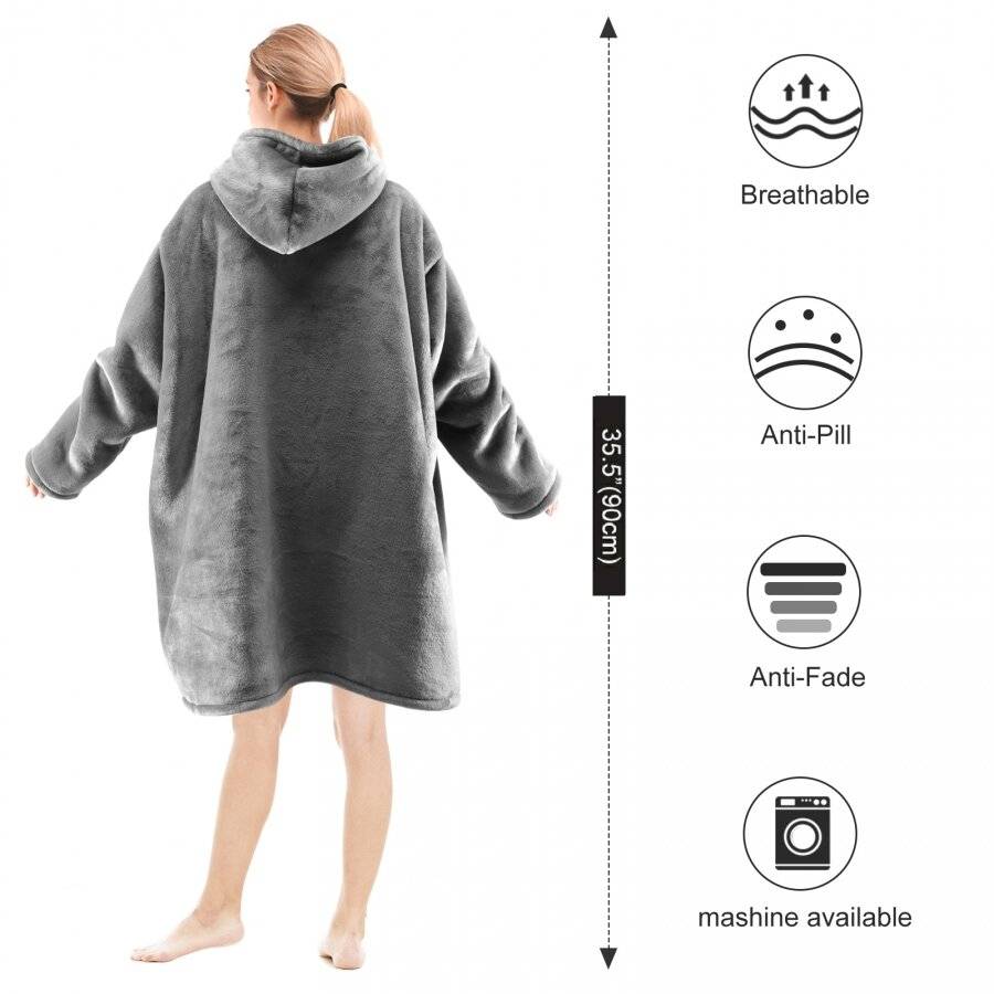 EHC Oversized Microfiber & Sherpa Wearable Blanket - Grey