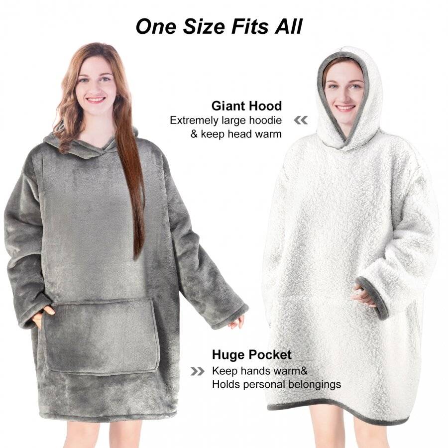 EHC Oversized Microfiber & Sherpa Wearable Blanket - Grey