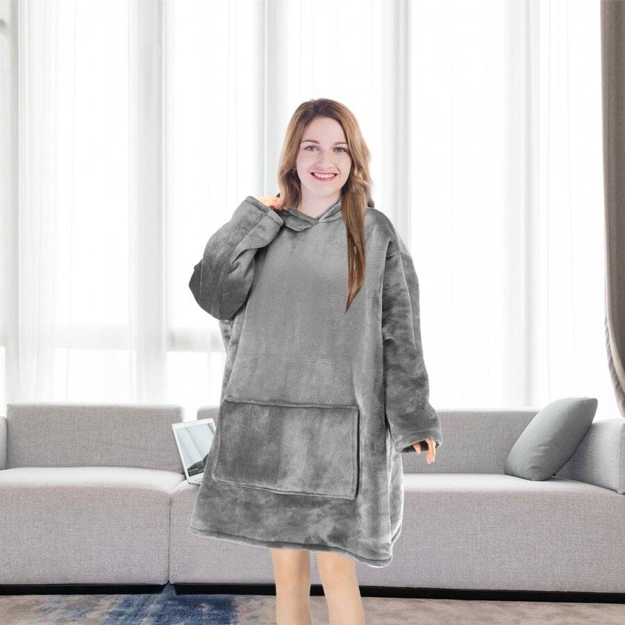 EHC Oversized Microfiber & Sherpa Wearable Blanket - Grey