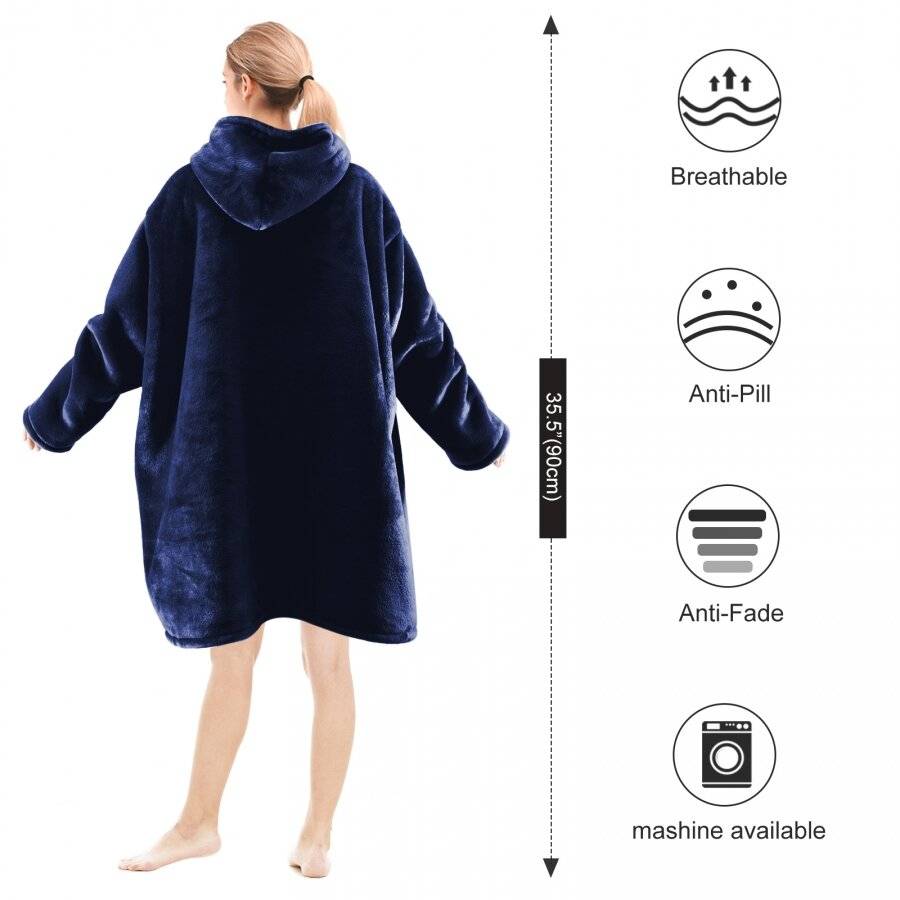 EHC Oversized Microfiber & Sherpa Wearable Blanket - Navy Blue