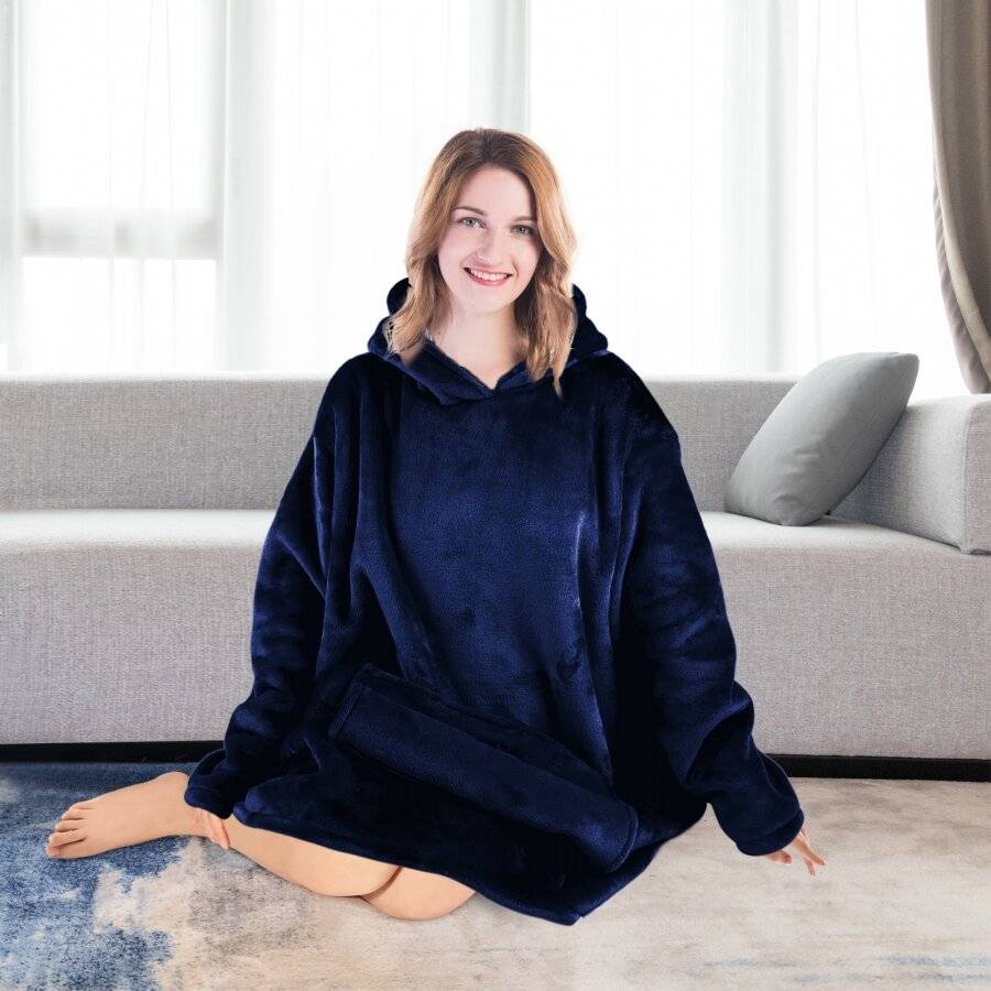 EHC Oversized Microfiber & Sherpa Wearable Blanket - Navy Blue