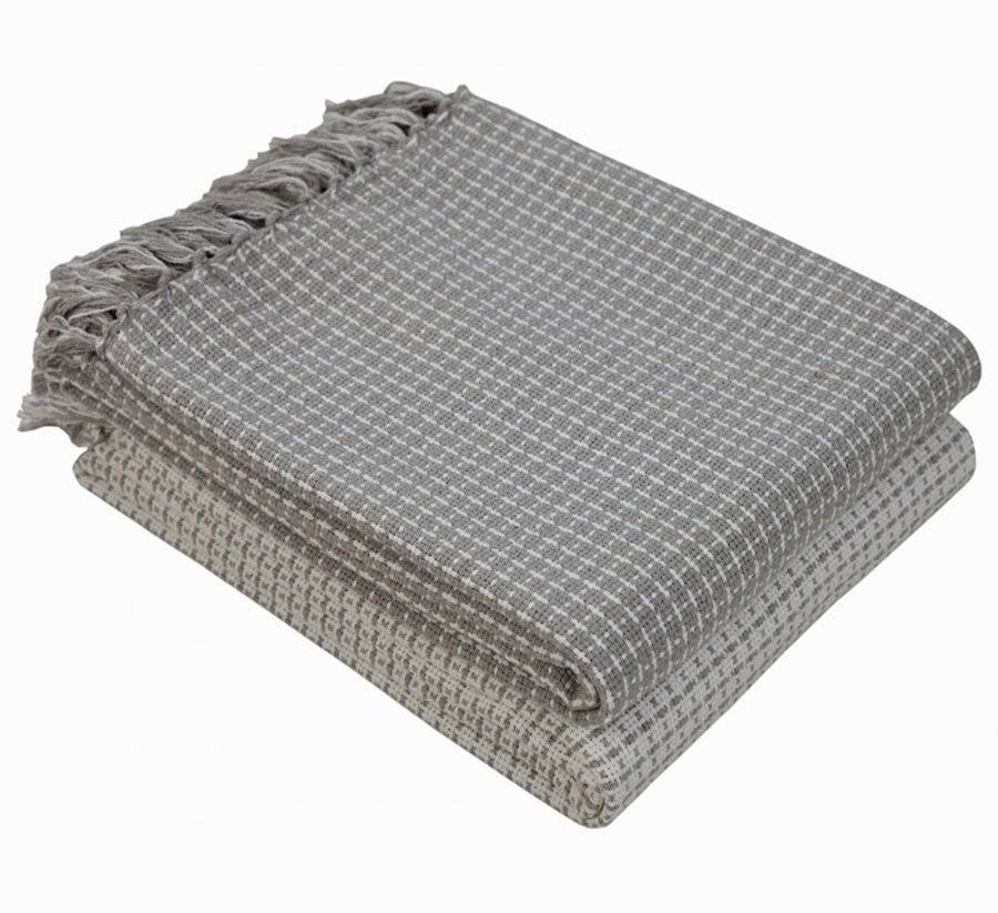 Pack of 2 Dot Check Throws For Sofa Settee Chair, Blanket - Grey