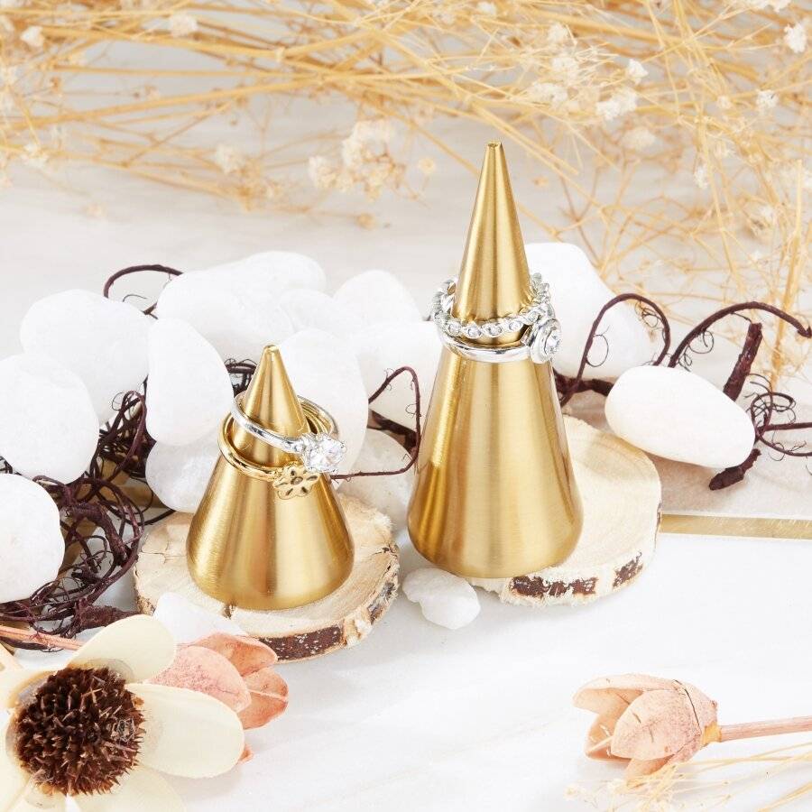 EHC Pack of 2 Metal Plated Small Jewellery Storage Cone - Golden