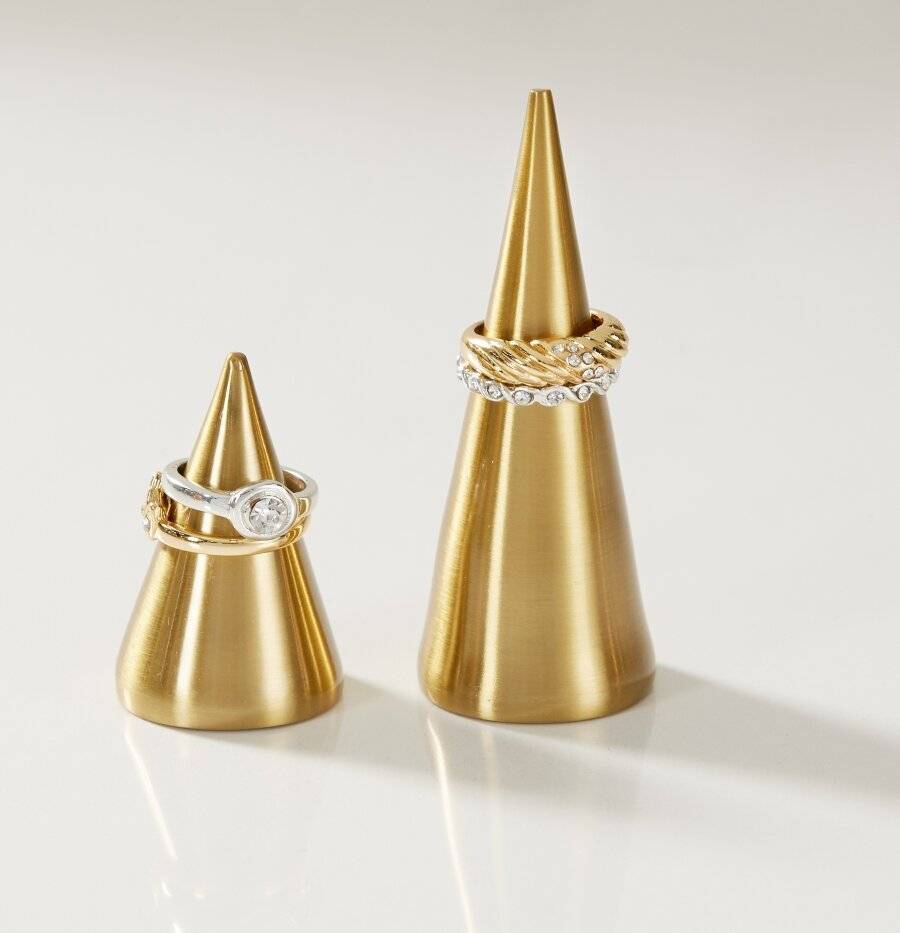 EHC Pack of 2 Metal Plated Small Jewellery Storage Cone - Golden