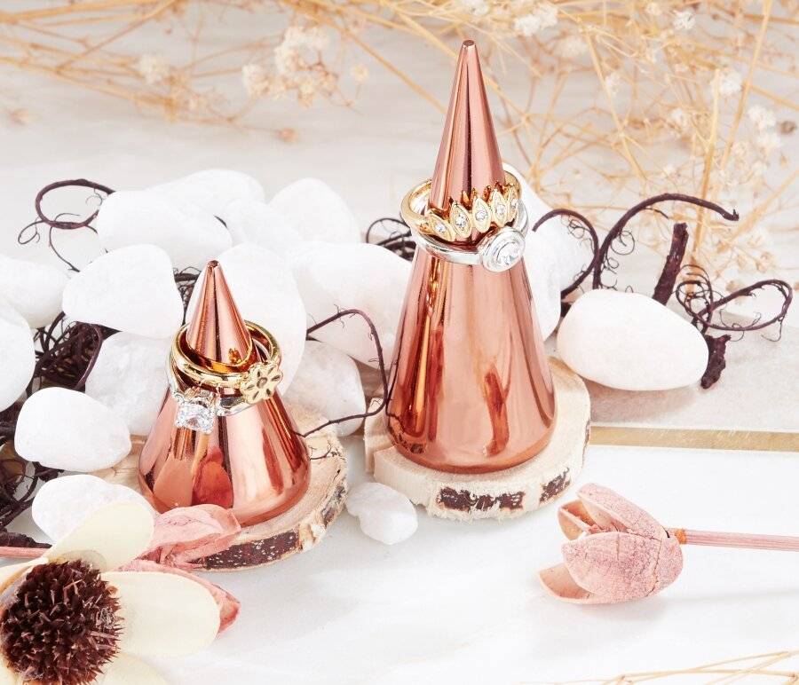 EHC Pack of 2 Metal Plated Small Jewellery Storage Cone - Rose Gold