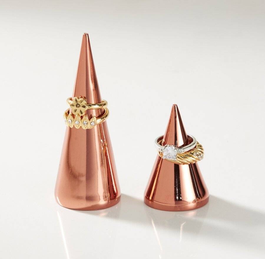 EHC Pack of 2 Metal Plated Small Jewellery Storage Cone - Rose Gold