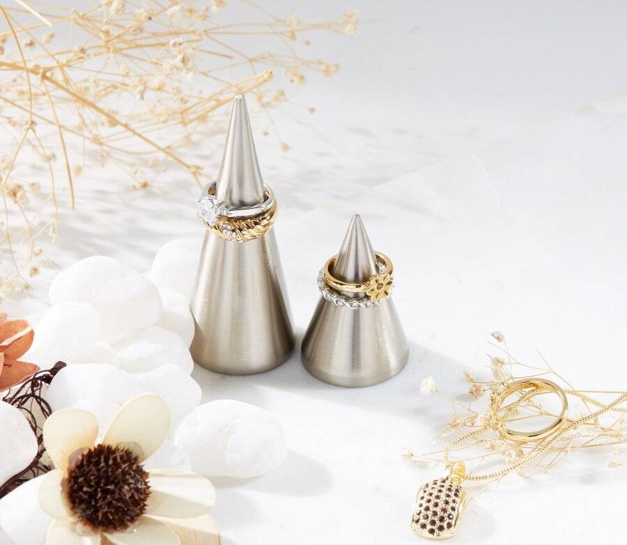 EHC Pack of 2 Metal Plated Small Jewellery Storage Cone - Silver