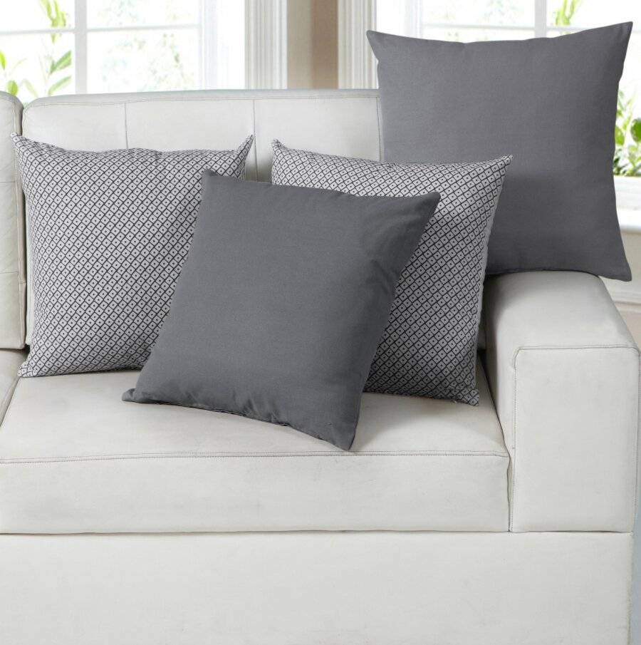 4 x Cotton Cushion Covers/Pillow Case for Sofa 45 x 45 cm, Grey