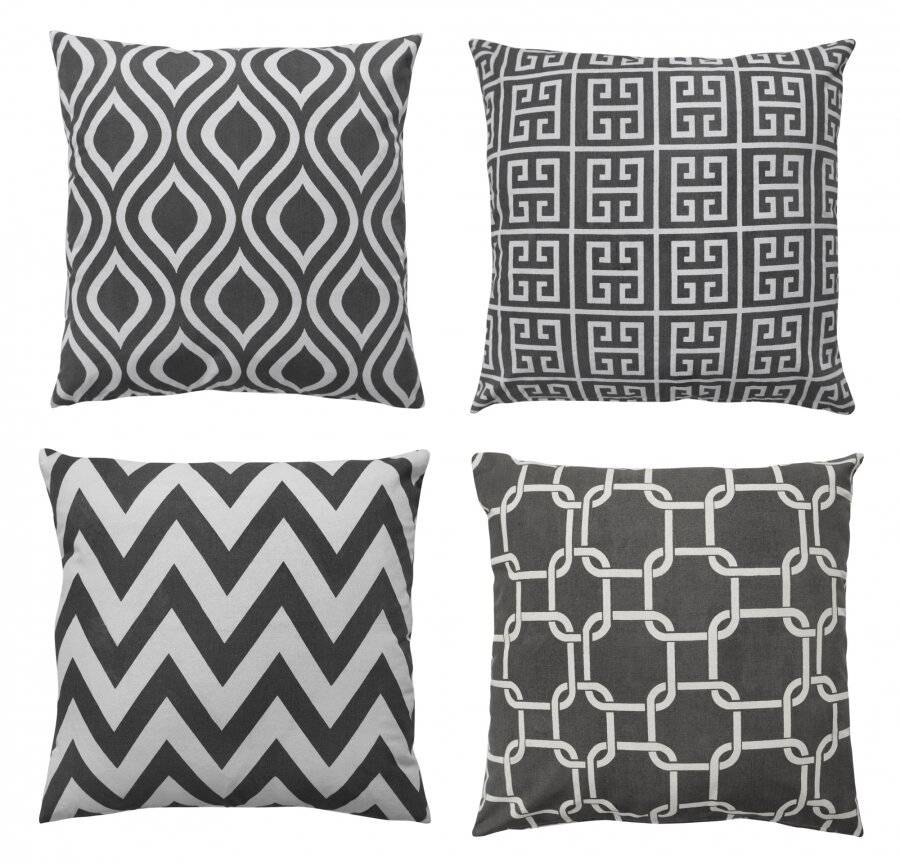EHC Pack of 4 Decorative Square Sofa Cotton Cushions Covers - Grey