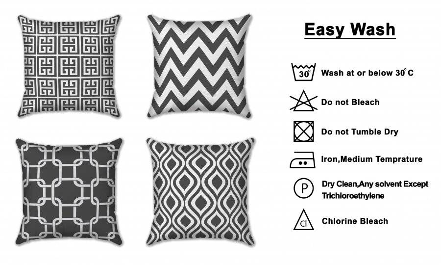 EHC Pack of 4 Decorative Square Sofa Cotton Cushions Covers - Grey