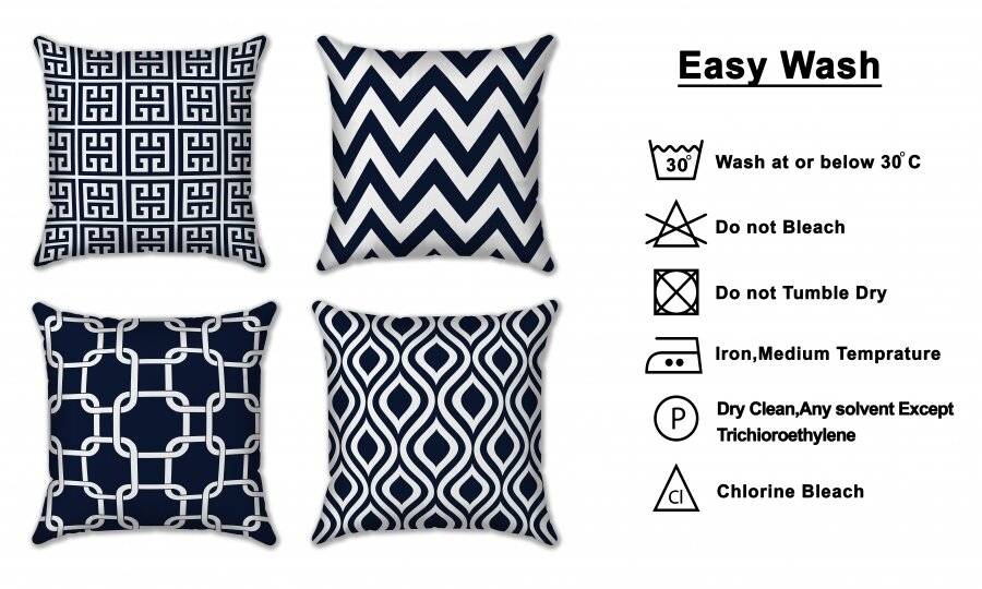 EHC Pack of 4 Decorative Square Sofa Cotton Cushions Covers, Navy blue
