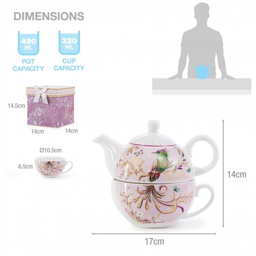 EHC Phoenix Design Tea For One Tea-pot with Handle, Microwave Safe