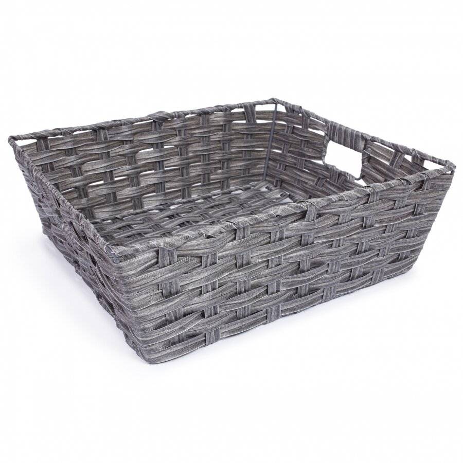 EHC Polypropylene Large Hand Woven Storage Gift Hamper Basket, Grey