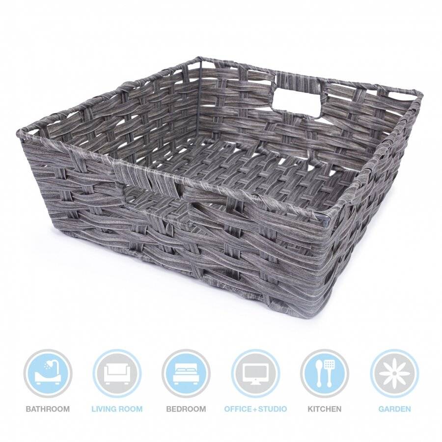 EHC Polypropylene Large Hand Woven Storage Gift Hamper Basket, Grey