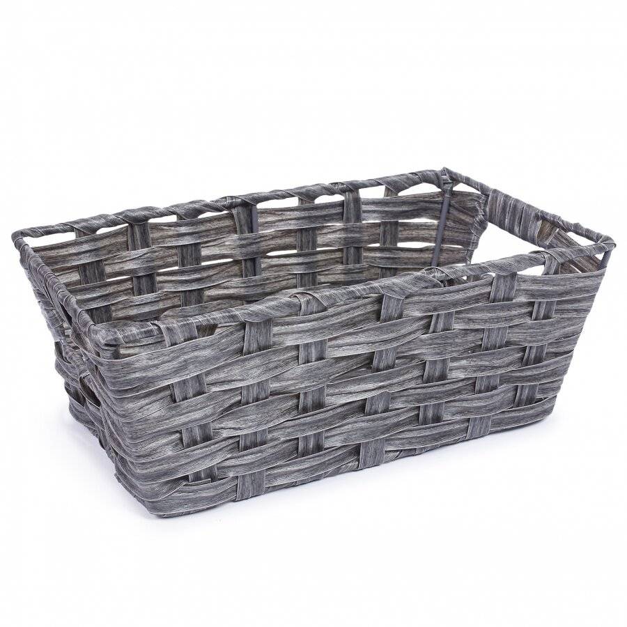 EHC Polypropylene Small Hand Woven Storage Hamper Basket, Grey