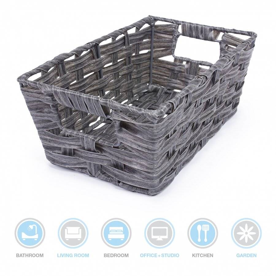 EHC Small Hand Woven Storage Hamper Basket Wardrobe Organizer, Grey