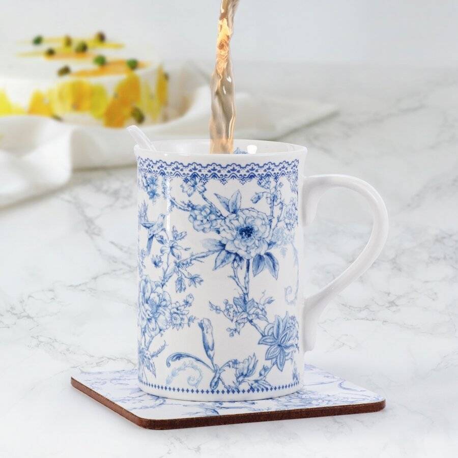 EHC Porcelain Orchid Design Tea/Coffee Mug with Spoon & Coaster Set