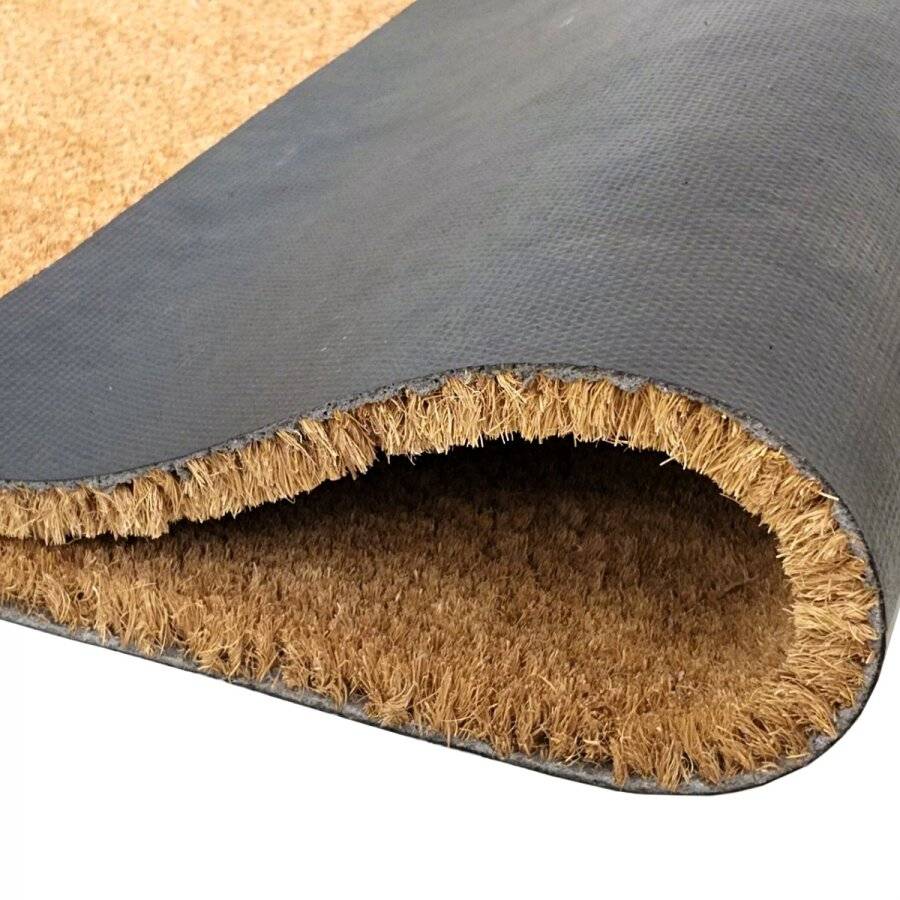 EHC PVC Backed Natural Coconut Coir Plain Entrance Doormat, 45 x 120cm