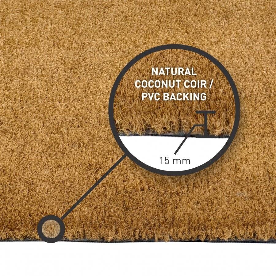 EHC PVC Backed Natural Coconut Coir Plain Entrance Doormat, 45 x 75 cm