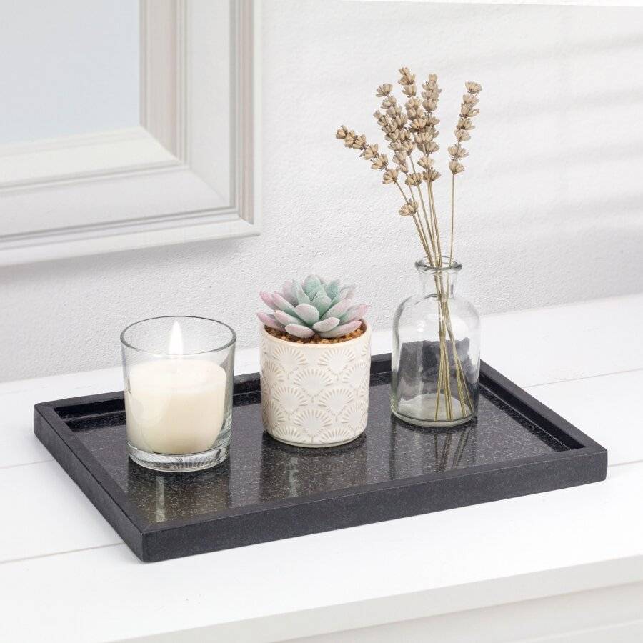 EHC Rectangular Decorative Marble Stone Storage Vanity Tray, Black