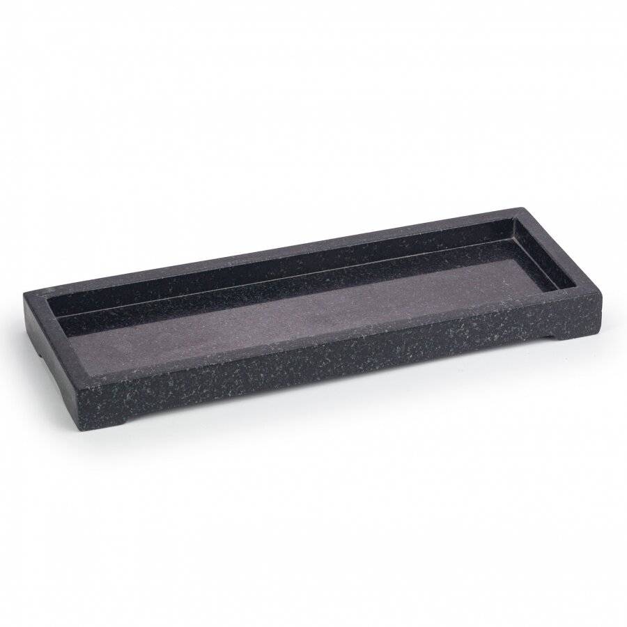 EHC Rectangular Decorative Marble Stone Storage Vanity Tray, Black