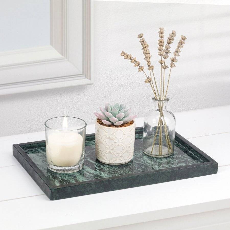 EHC Rectangular Decorative Marble Stone Storage Vanity Tray, Green