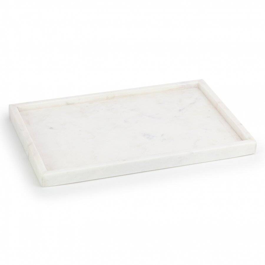 EHC Rectangular Decorative Marble Stone Storage Vanity Tray, White