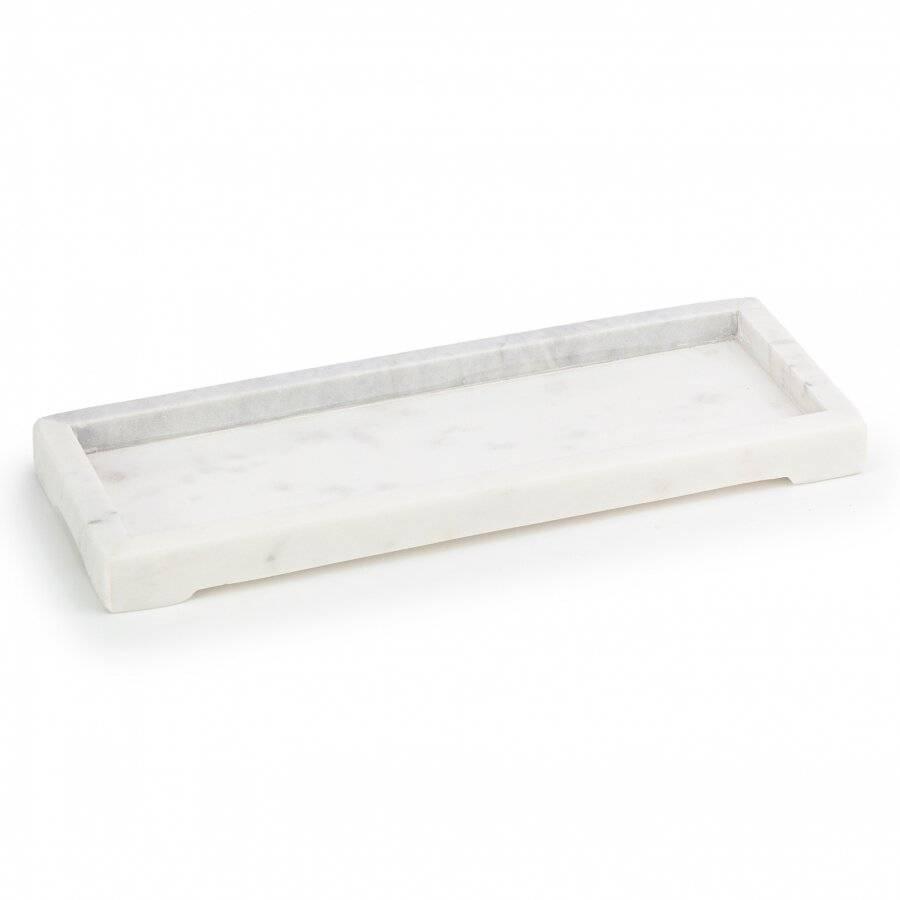 EHC Rectangular Decorative Marble Stone Storage Vanity Tray, White