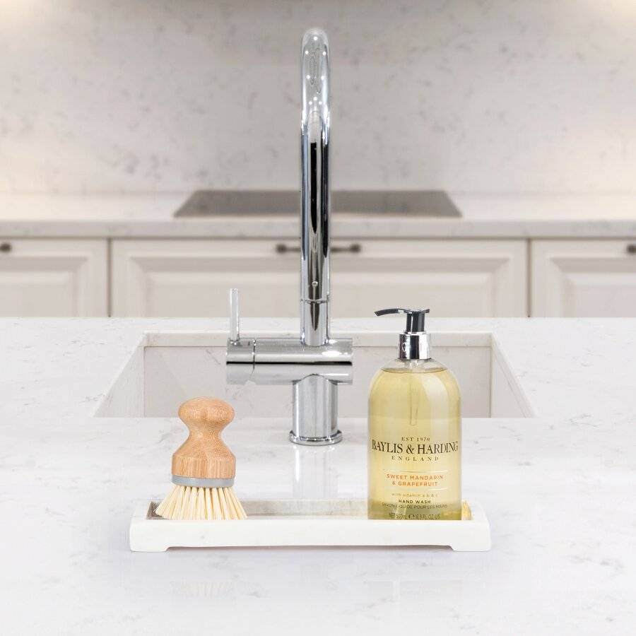 EHC Rectangular Decorative Marble Stone Storage Vanity Tray, White