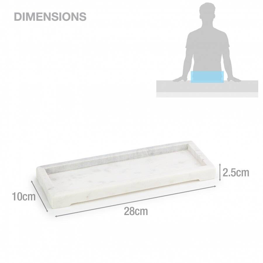 EHC Rectangular Decorative Marble Stone Storage Vanity Tray, White