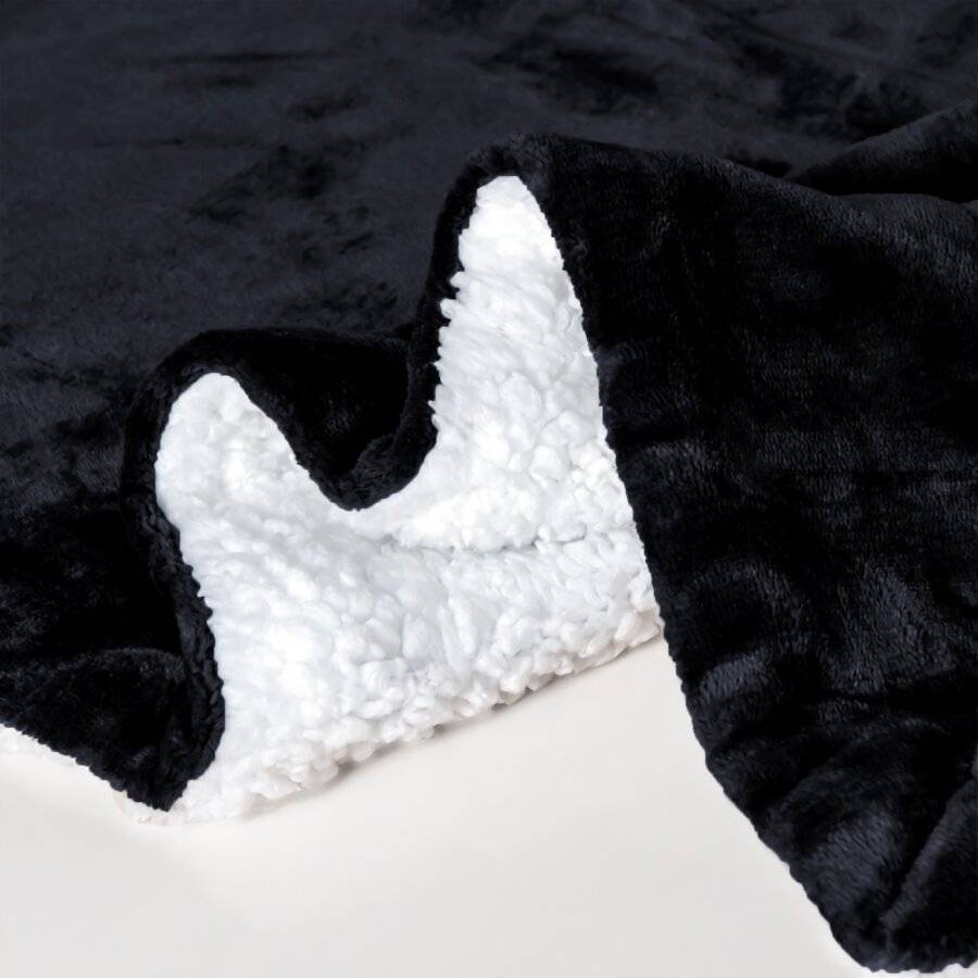 EHC Reverse Sherpa Flannel Fleece Blanket - Black, 150 cm x 200 cm