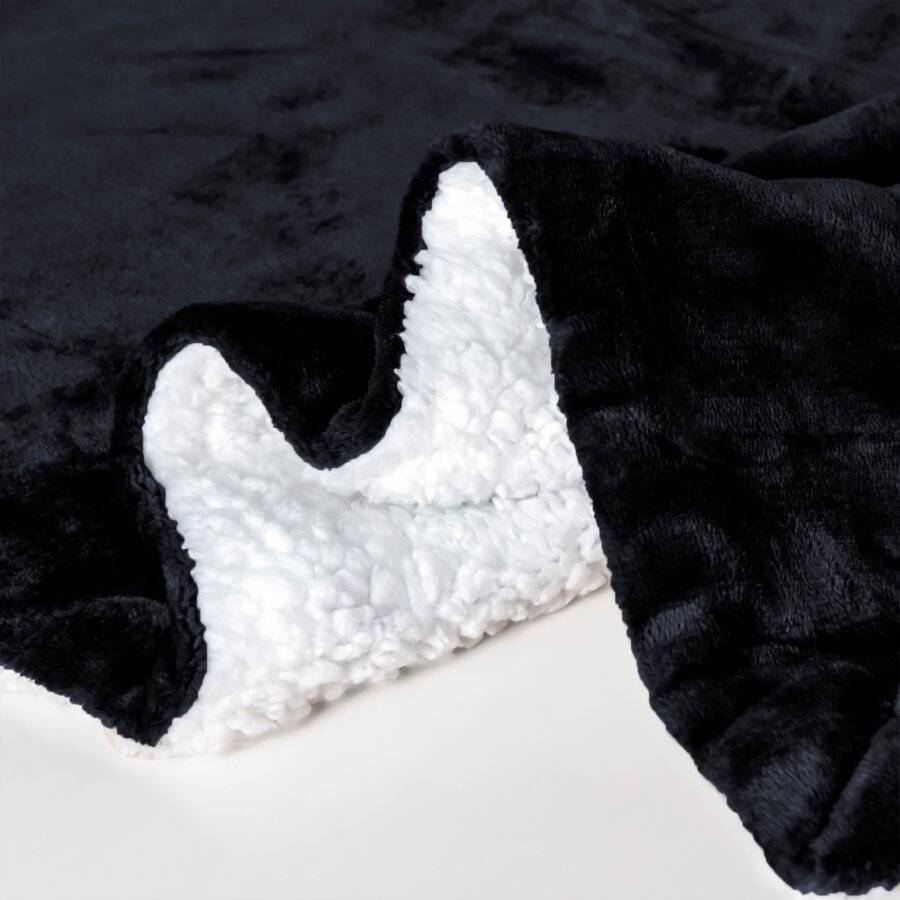 EHC Reverse Sherpa Flannel Fleece Blanket , Black, 200 x 240 cm